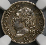 1822-A NGC XF 45 France Louis XVIII 1/4 Franc Silver Coin 36K Minted (18123001C)