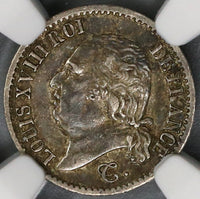 1822-A NGC XF 45 France Louis XVIII 1/4 Franc Silver Coin 36K Minted (18123001C)