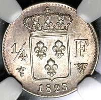 1823-W NGC MS 61 France 1/4 Franc Louis XVIII Silver Coin Rare 16k (20012304C)