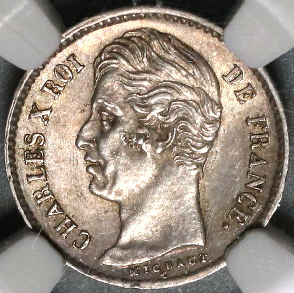 1826-A NGC AU 58 France 1/4 Franc Charles X Silver Coin 86k Minted (20012706C)