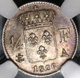 1826-A NGC AU 58 France 1/4 Franc Charles X Silver Coin 86k Minted (20012706C)