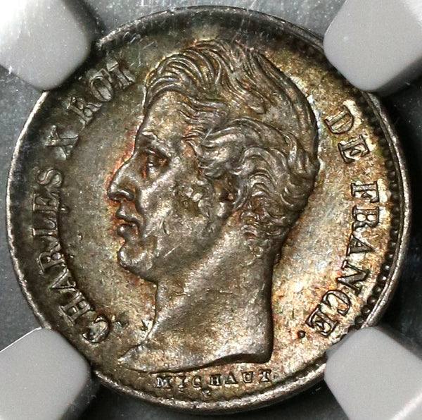 1828-A NGC MS 63 France 1/4 Franc Charles X Paris Silver Coin (19111801C)