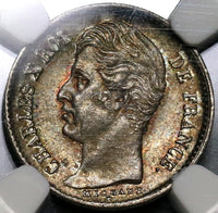 1828-A NGC MS 63 France 1/4 Franc Charles X Paris Silver Coin (19111801C)