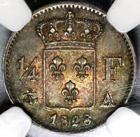 1828-A NGC MS 63 France 1/4 Franc Charles X Paris Silver Coin (19111801C)