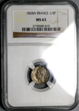 1828-A NGC MS 63 France 1/4 Franc Charles X Paris Silver Coin (19111801C)