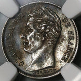 1829-W NGC AU 58 France 1/4 Franc Charles X 90% Silver Coin (19111802C)