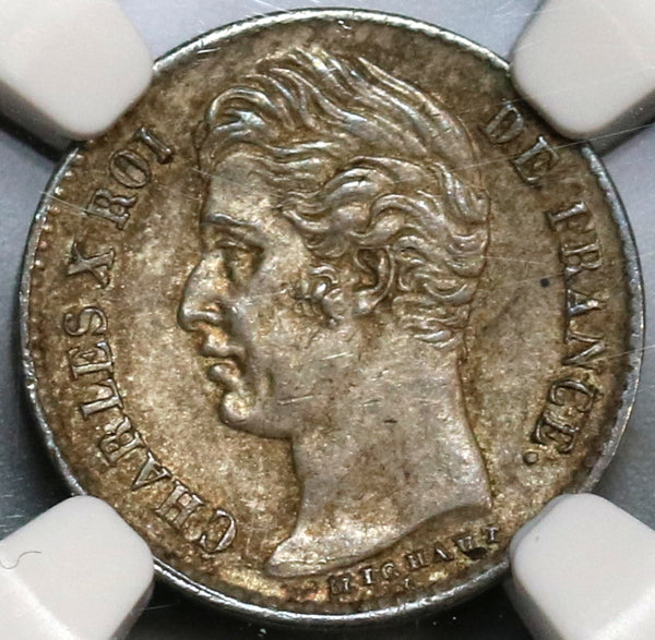 1829-W NGC MS 62 France 1/4 Franc Charles X Mint State Lille Mint Silver Coin (19090901C)