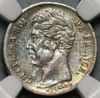 1830-A NGC MS 62 France 1/4 Franc Die Clash Mint Error Charles X Paris Mint Silver Coin (20012001C)
