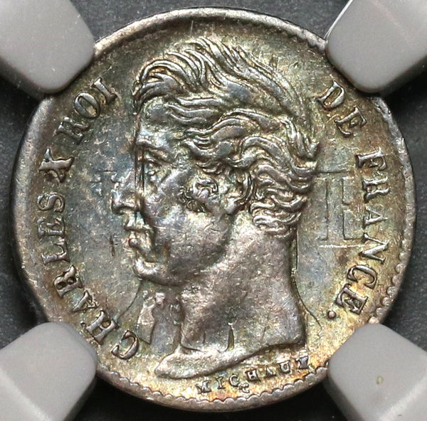 1830-A NGC MS 62 France 1/4 Franc Die Clash Mint Error Charles X Paris Mint Silver Coin (20012001C)