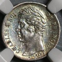 1830-A NGC MS 62 France 1/4 Franc Die Clash Mint Error Charles X Paris Mint Silver Coin (20012001C)
