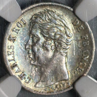 1830-A NGC MS 62 France 1/4 Franc Die Clash Mint Error Charles X Paris Mint Silver Coin (20012001C)