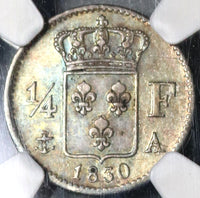 1830-A NGC MS 62 France 1/4 Franc Die Clash Mint Error Charles X Paris Mint Silver Coin (20012001C)