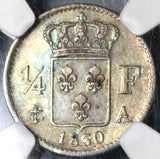 1830-A NGC MS 62 France 1/4 Franc Die Clash Mint Error Charles X Paris Mint Silver Coin (20012001C)