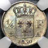 1830-A NGC MS 62 France 1/4 Franc Die Clash Mint Error Charles X Paris Mint Silver Coin (20012001C)