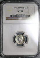 1830-A NGC MS 62 France 1/4 Franc Die Clash Mint Error Charles X Paris Mint Silver Coin (20012001C)