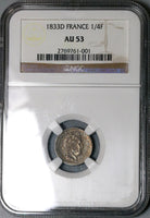 1833-D NGC AU 53 France 1/4 Franc Louis Philippe Rare Lyon 16k POP 1/0 Coin (22061204C)