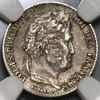 1836-K NGC AU 55 France 1/4 Franc Rare 9,500 Louis Philippe I Silver Coin POP 1/0 (20012101C)