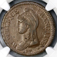 1796-W NGC AU 58 France An 5 Decime 10 Centimes Coin Rare 39K minted (19042904C)