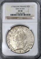 1770 NGC XF 40 France Louis XV Ecu Bern Cow Crown Coin POP 1/0 (19031802C)