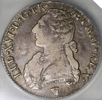 1784-I ICG VF 20 France Louis XVI Ecu Crown Silver Limoges Coin (21061202C)