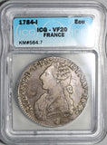 1784-I ICG VF 20 France Louis XVI Ecu Crown Silver Limoges Coin (21061202C)