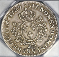 1789-Q ICG VF 20 France Louis XVI Ecu Crown Silver Perpignan Coin (20121102C)