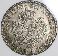 1790-A NGC XF 40 France Louis XVI Ecu Crown Silver Paris Coin (21090105C)