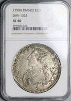 1790-A NGC XF 40 France Louis XVI Ecu Crown Silver Paris Coin (21090105C)
