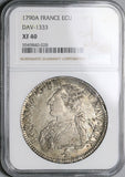 1790-A NGC XF 40 France Louis XVI Ecu Crown Silver Paris Coin (21090105C)