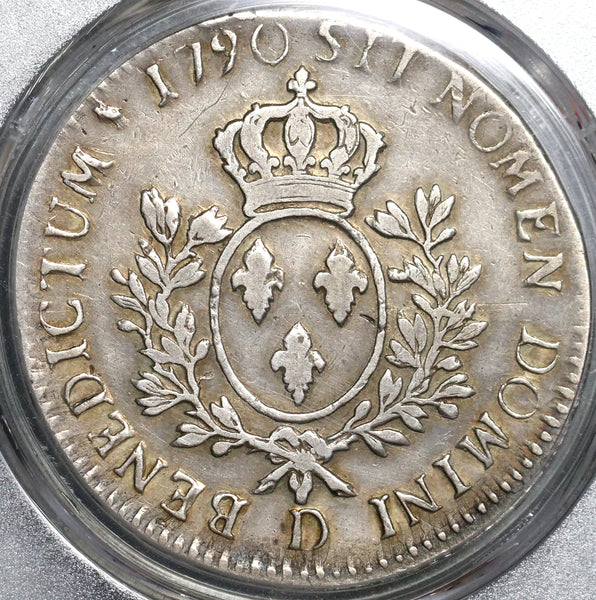 1790-D PCGS VF Det Louis XVI France Ecu Rare Lyon Mint