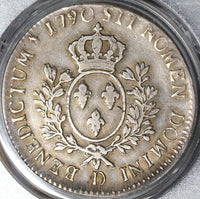1790-D PCGS VF Det Louis XVI France Ecu Rare Lyon Mint Silver Dollar Coin (20102701C)