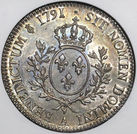 1791-A NGC MS 62 France Louis XVI Ecu Crown Silver Paris Coin POP 1/3 (22032801C)