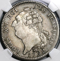 1792-A NGC Fine 15 France Louis XVI Ecu Constitution Paris Mint Coin (21021502C)
