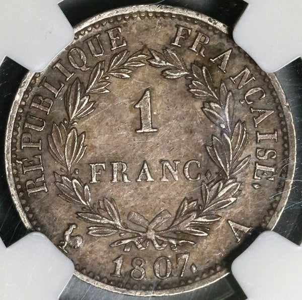 1807-A NGC AU 55 France Napoleon 1 Franc Rare Paris Mint Silver