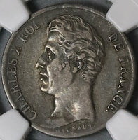 1828-T NGC VF 35 France 1 Franc Charles X Nantes 36K Silver Coin POP 1/0 (22031604C)