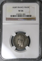 1828-T NGC VF 35 France 1 Franc Charles X Nantes 36K Silver Coin POP 1/0 (22031604C)