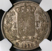 1829-K NGC XF 40 France 1 Franc Charles X Bordeaux 50K Coin POP 1/0 (22061202C)