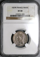 1829-K NGC XF 40 France 1 Franc Charles X Bordeaux 50K Coin POP 1/0 (22061202C)