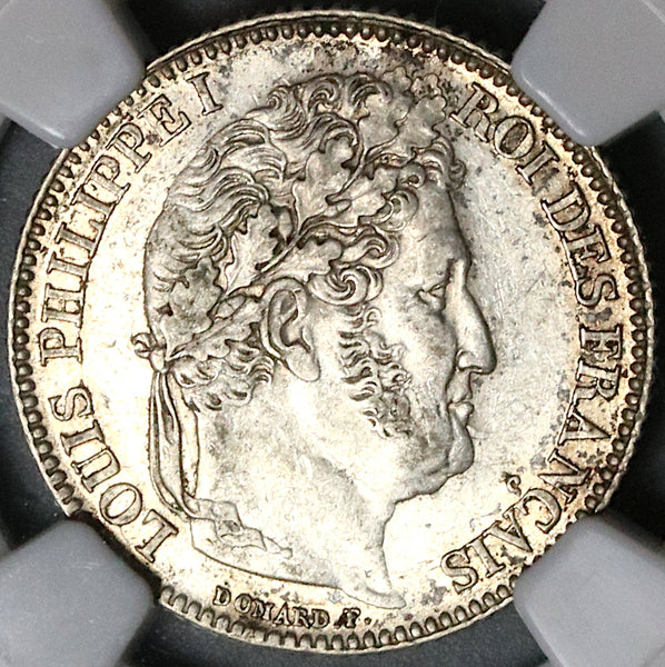1832-H NGC AU 50 France 1 Franc Louis Philippe La Rochelle Silver Coin 80K POP 1/1 (22102401C)
