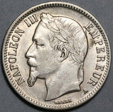 1866-A France 1 Franc XF Napoleon III Paris Mint Coin (22070401R)