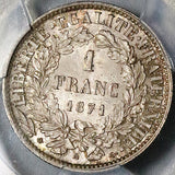 1871 PCGS MS 65 France 1 Franc Ceres Large A Paris Mint Silver Coin (23030904C)
