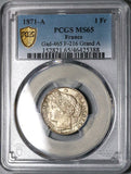 1871 PCGS MS 65 France 1 Franc Ceres Large A Paris Mint Silver Coin (23030904C)