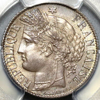1888-A PCGS MS 64 France 1 Franc Ceres Mint State Silver Coin (20020102C)