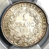 1888-A PCGS MS 64 France 1 Franc Ceres Mint State Silver Coin (20020102C)