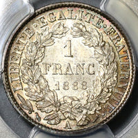 1888-A PCGS MS 64 France 1 Franc Ceres Mint State Silver Coin (20020102C)