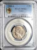 1888-A PCGS MS 64 France 1 Franc Ceres Mint State Silver Coin (20020102C)