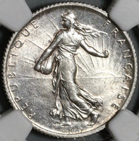 1909 NGC MS 64 France 1 Franc Sower Silver Mint State Coin (21021405C)