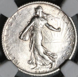 1909 NGC MS 64 France 1 Franc Sower Silver Mint State Coin (21021405C)