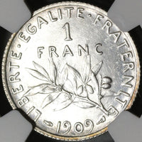 1909 NGC MS 64 France 1 Franc Sower Silver Mint State Coin (21021405C)