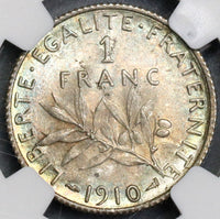 1910 NGC MS 64 France 1 Franc Sower Silver Mint State Coin (19052201C)